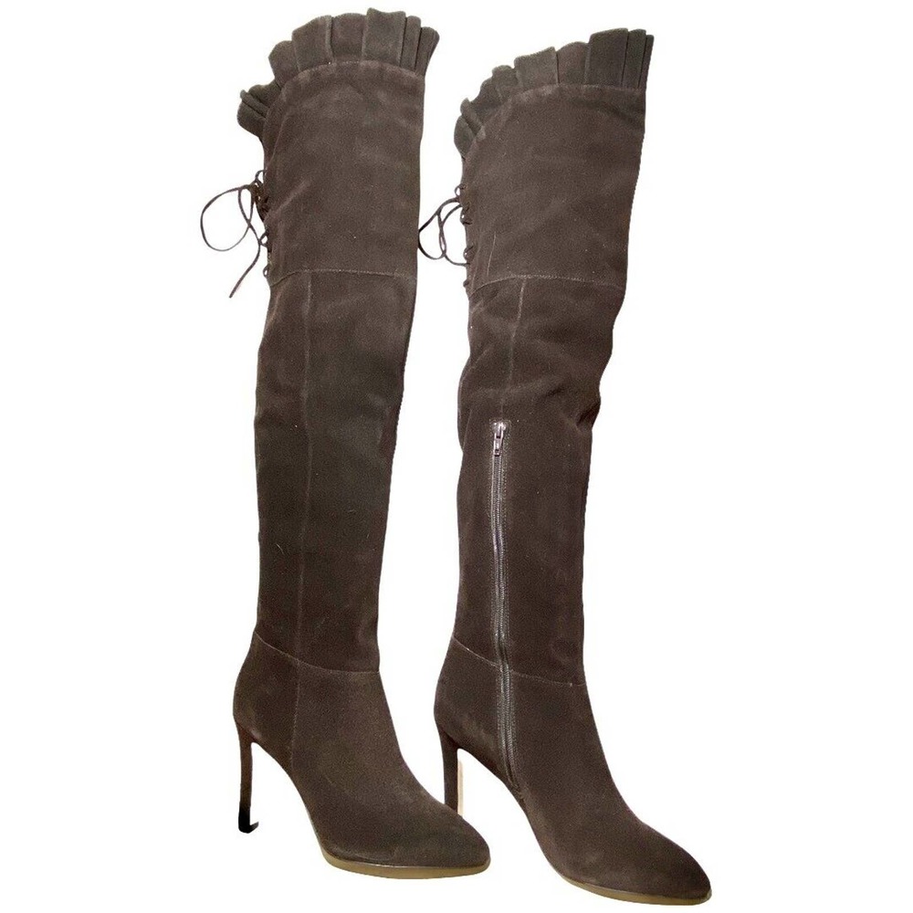 Dark brown ruffled top suede over the knee boots by Kelsi Dagger. NWOT MSRP $298